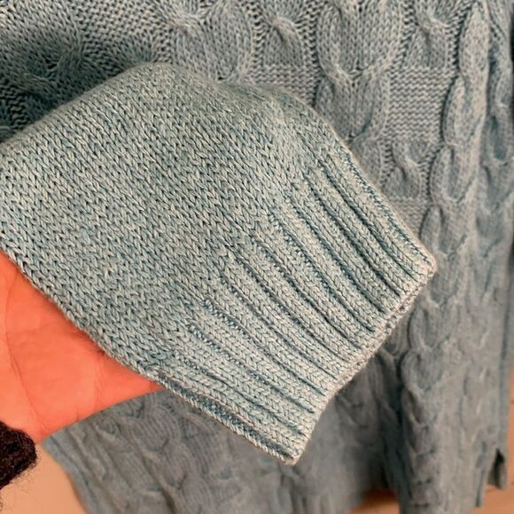 Talbots light blue cable knit linen cotton blend sweater size medium spring - Picture 6 of 9